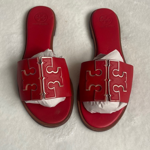 ❌SOLD ❌ Tory Burch red leather sandals/ slides size 8 US - Picture 3 of 11